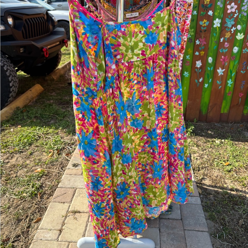 NATURAL LIFE Bright Blue, Pink & Green Floral Mini Dress